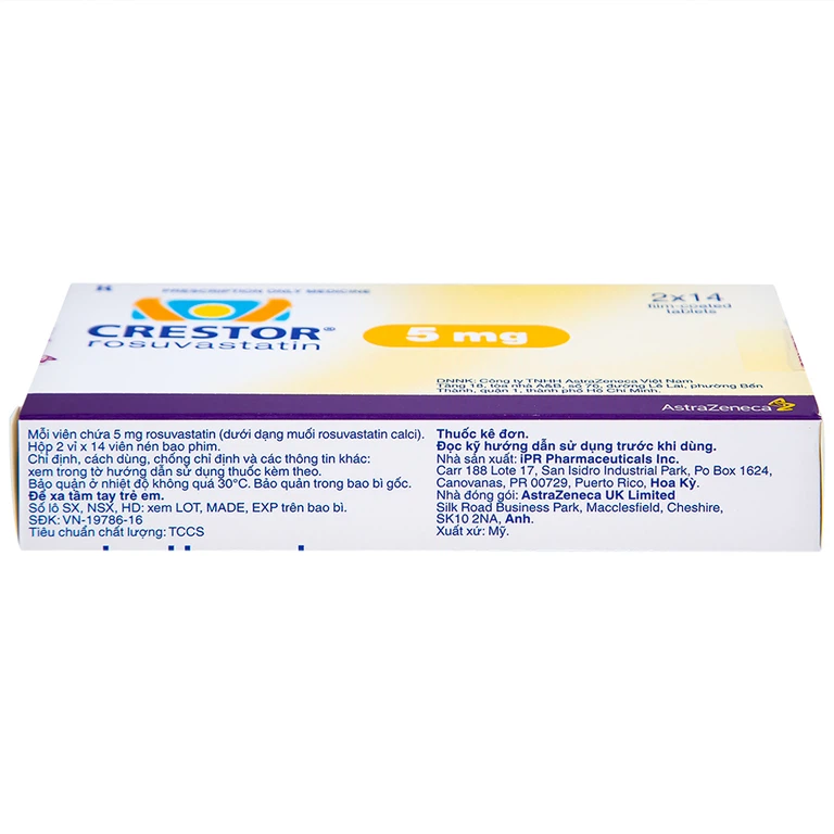 Thuốc Crestor 5mg AstraZeneca điều trị tăng cholesterol máu nguyên phát (2 vỉ x 14 viên)