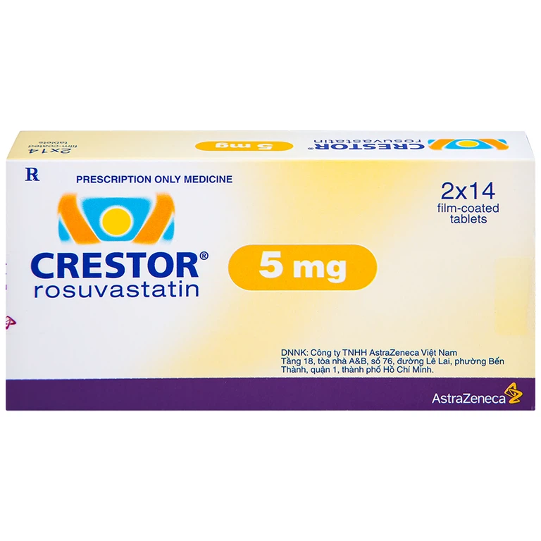 Thuốc Crestor 5mg AstraZeneca điều trị tăng cholesterol máu nguyên phát (2 vỉ x 14 viên)