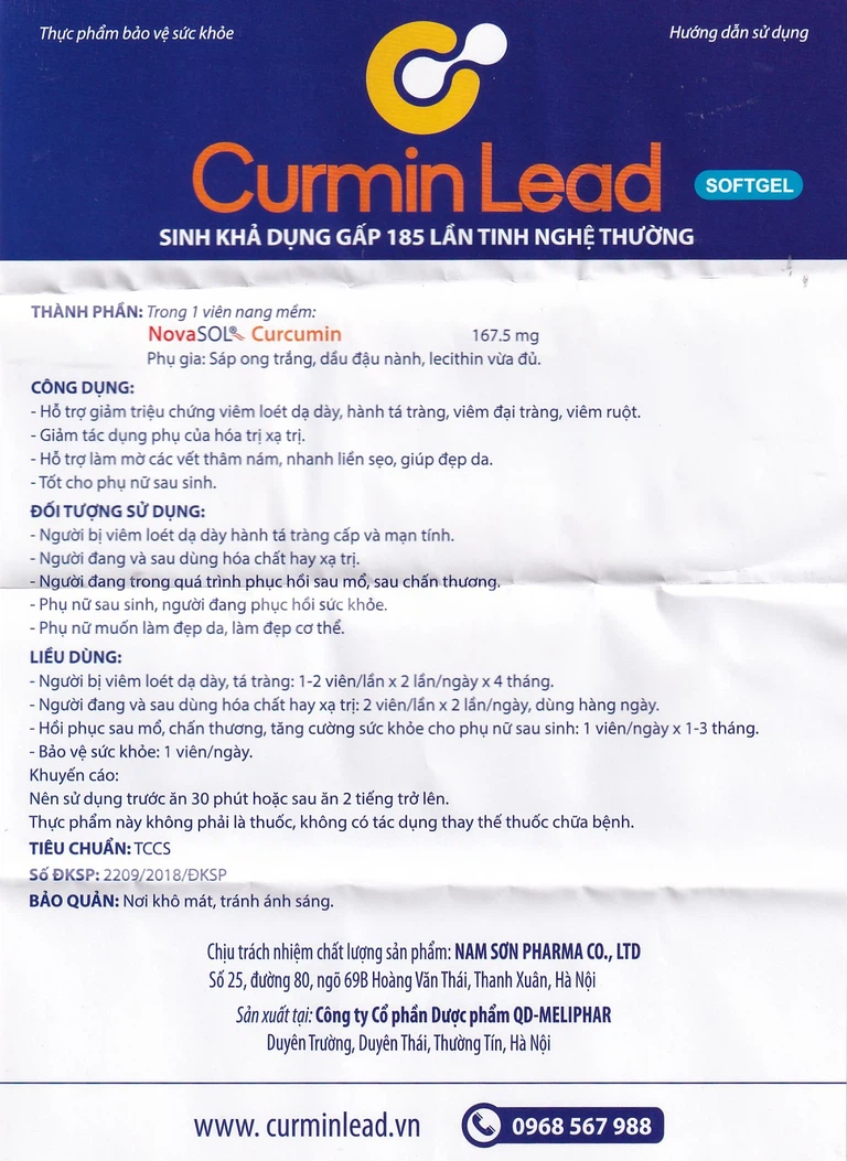 Viên uống Curmin Lead Softgel hỗ trợ giảm triệu chứng viêm loét dạ dày, hành tá tràng (30 viên)