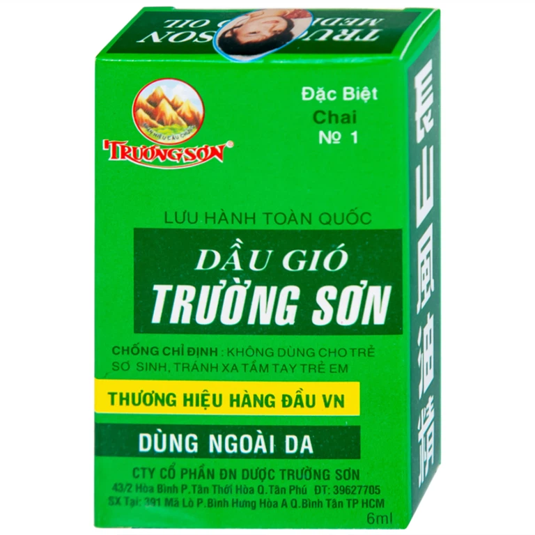 Dầu gió Trường Sơn điều trị cảm, ho, sổ mũi, nhứt đầu, say nắng (6ml)