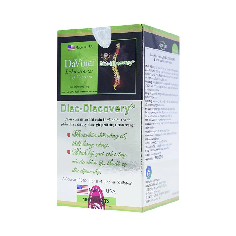 Viên uống Disc-Discovery DaVinci cải thiện tình trạng thoái hóa đốt sống cổ, thắt lưng (180 viên) 