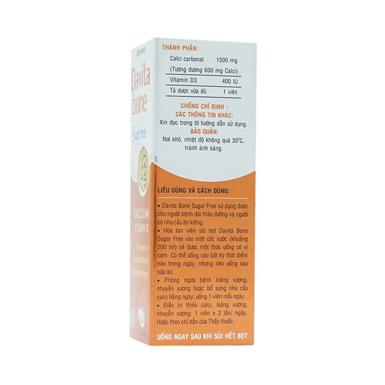 Viên sủi Davita Bone Sugar Free DHG phòng ngừa và điều trị loãng xương (10 viên)