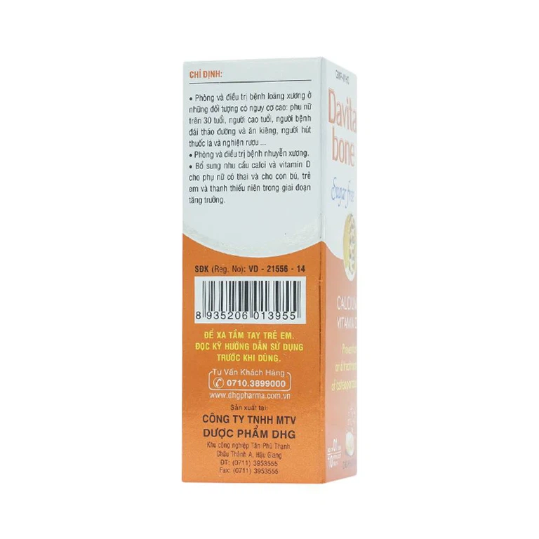 Viên sủi Davita Bone Sugar Free DHG phòng ngừa và điều trị loãng xương (10 viên)