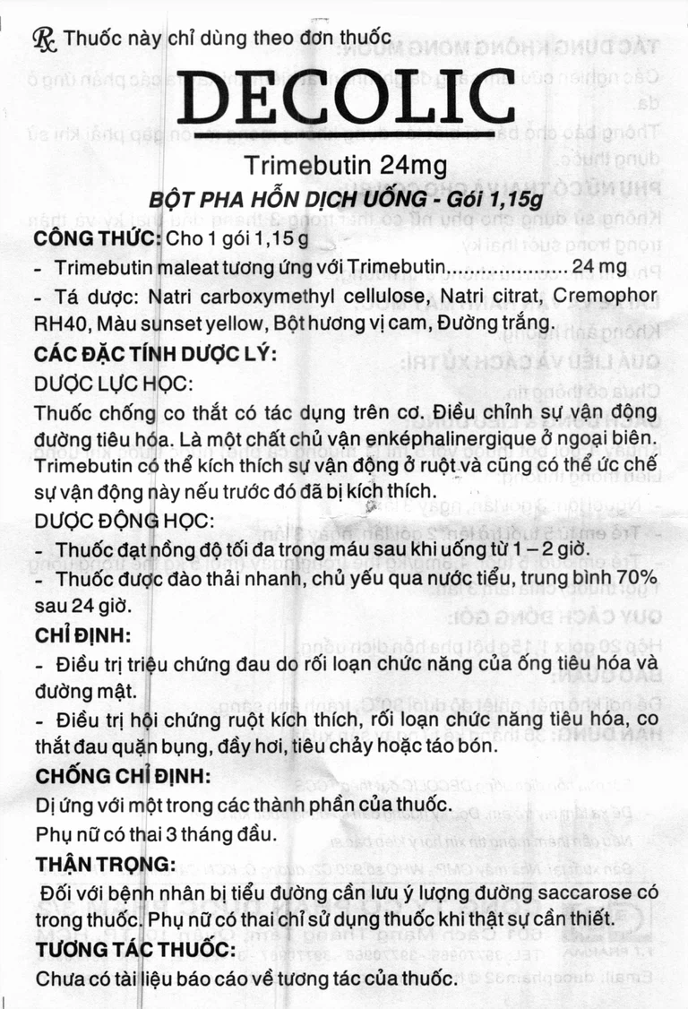 Bột Decolic điều trị triệu chứng đau do rối loạn chức năng đường tiêu hóa và ống mật (20 gói x 1.15g)