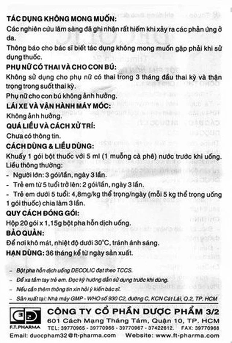 Bột Decolic điều trị triệu chứng đau do rối loạn chức năng đường tiêu hóa và ống mật (20 gói x 1.15g)