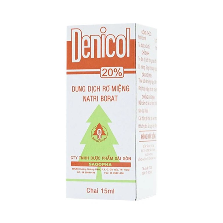 Dung dịch rơ miệng Denicol 20% Sagopha điều trị tưa lưỡi, lở miệng, sưng lợi (15ml)