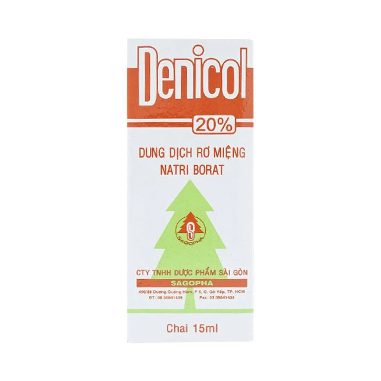 Dung dịch rơ miệng Denicol 20% Sagopha điều trị tưa lưỡi, lở miệng, sưng lợi (15ml)