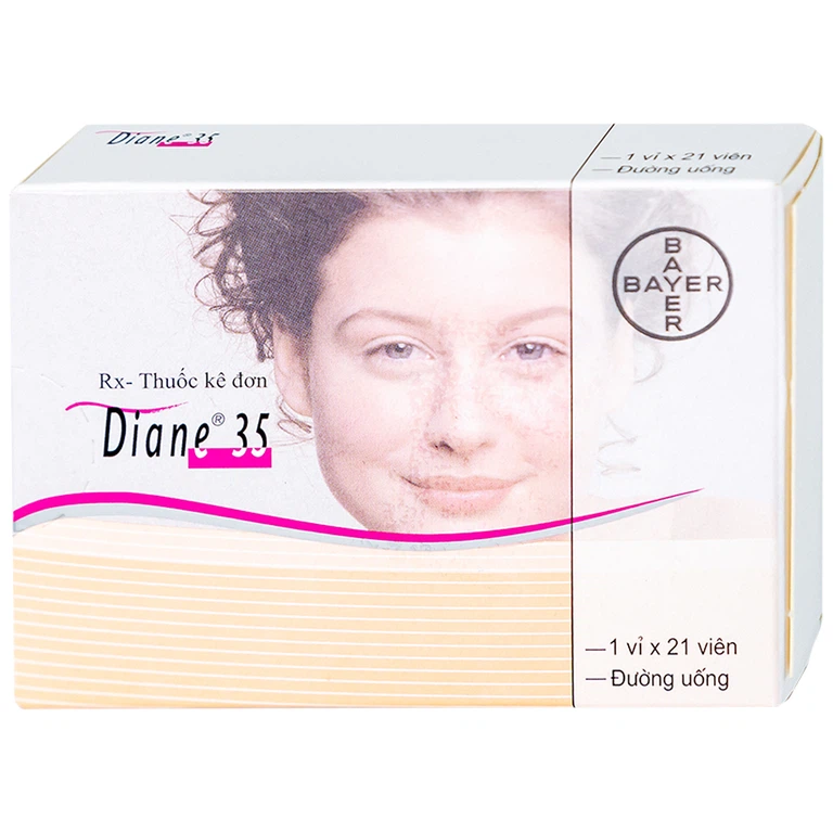 Thuốc Diane 35 Bayer điều trị mụn trứng cá mức độ vừa đến nặng và tác dụng tránh thai hormon (1 vỉ x 21 viên)