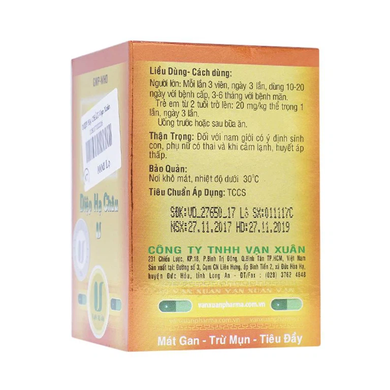 Thuốc Diệp Hạ Châu V Vạn Xuân điều trị chứng thấp nhiệt trong viêm gan cấp và mãn (60 viên)