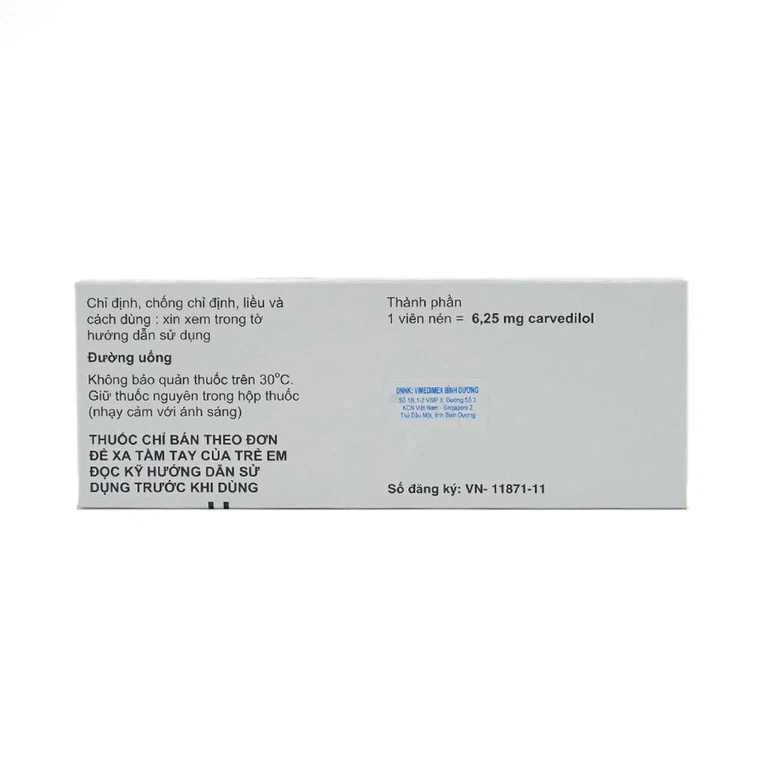 Thuốc Dilatrend 6.25mg Roche điều trị tăng huyết áp, bệnh mạch vành, suy tim mạn (3 vỉ x 10 viên)