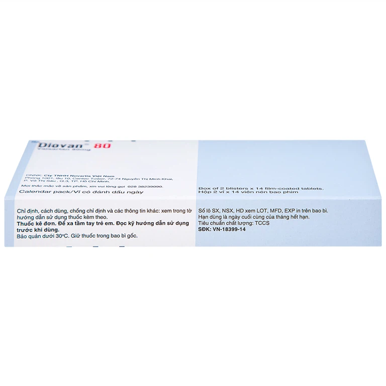 Thuốc Diovan 80 Novartis điều trị bệnh tăng huyết áp, suy tim (2 vỉ x 14 viên)