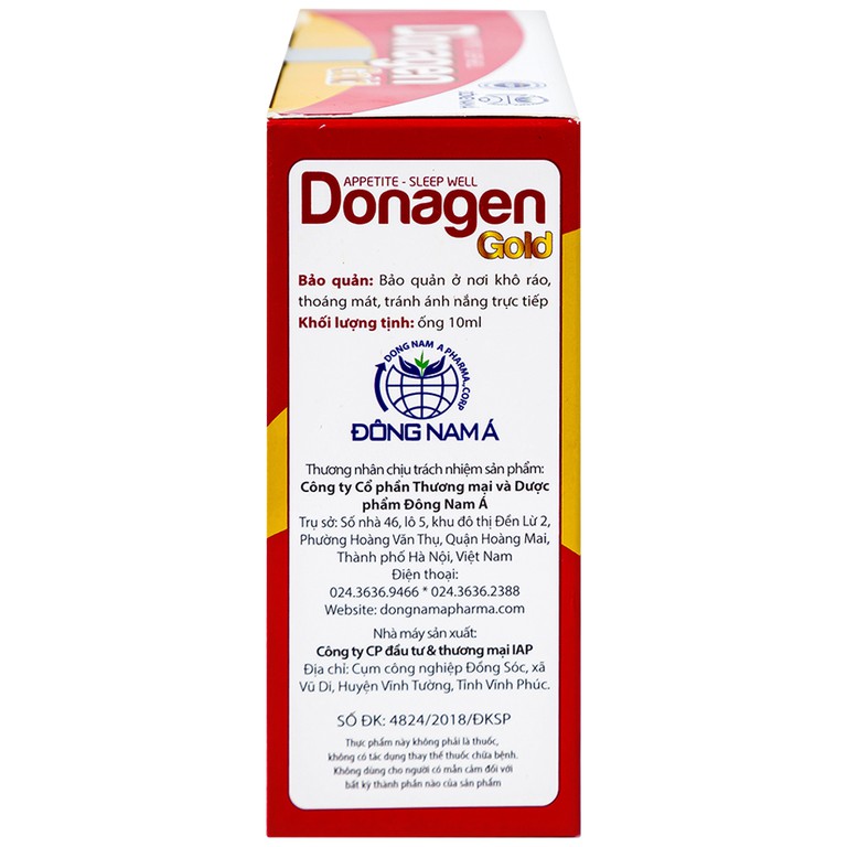Dung dịch Donagen Gold Đông Nam Á ăn ngon, ngủ tốt, kích thích hệ tiêu hóa (20 ống x 10ml)