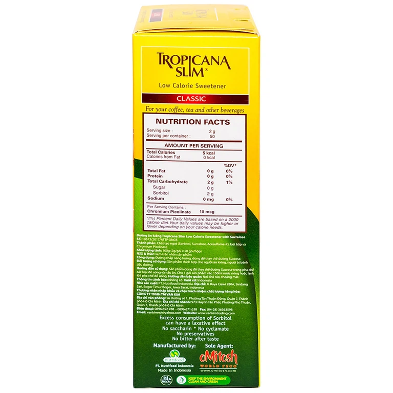 Đường Ăn Kiêng Tropicana Slim Classic (50 gói x 2g)