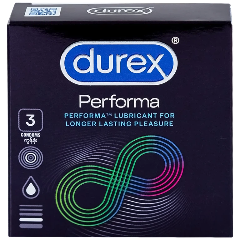Bao cao su Durex Performa chứa nhiều gel làm mát, kéo dài thời gian quan hệ (3 cái)