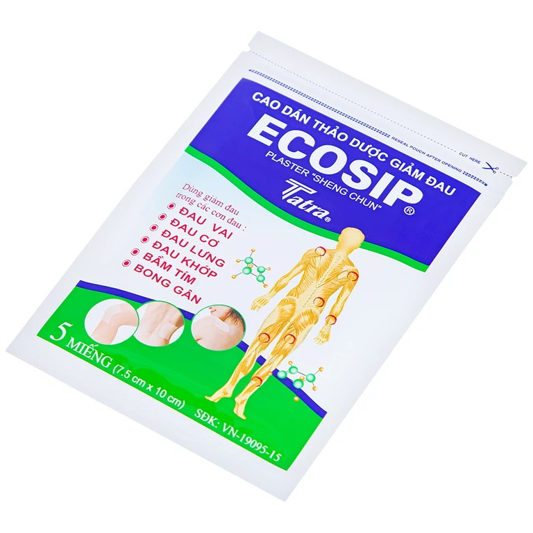 Cao dán thảo dược Ecosip Tatra giảm đau vai, đau lưng (20 gói x 5 miếng)