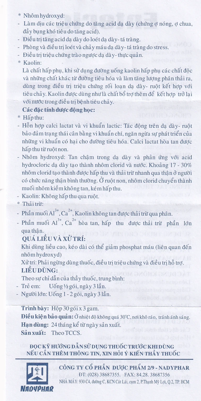 Thuốc bột Enteric Nadyphar hỗ trợ điều trị viêm ruột cấp tính và mãn tính (30 gói x 3g)