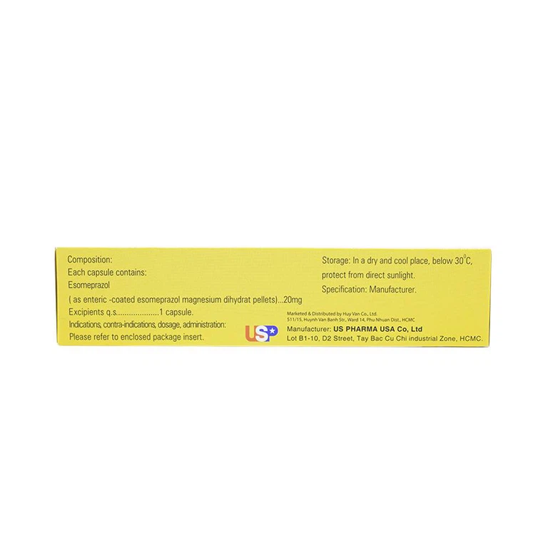 Thuốc Esomeprazol 20-US điều trị trào ngược dạ dày (3 vỉ x 10 viên)