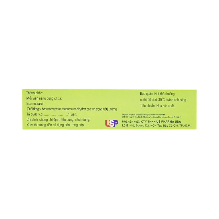 Thuốc Esomeprazol 40-US điều trị trào ngược dạ dày, thực quản (3 vỉ x 10 viên)