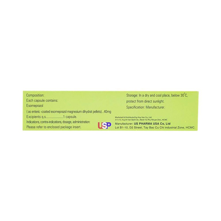 Thuốc Esomeprazol 40-US điều trị trào ngược dạ dày, thực quản (3 vỉ x 10 viên)