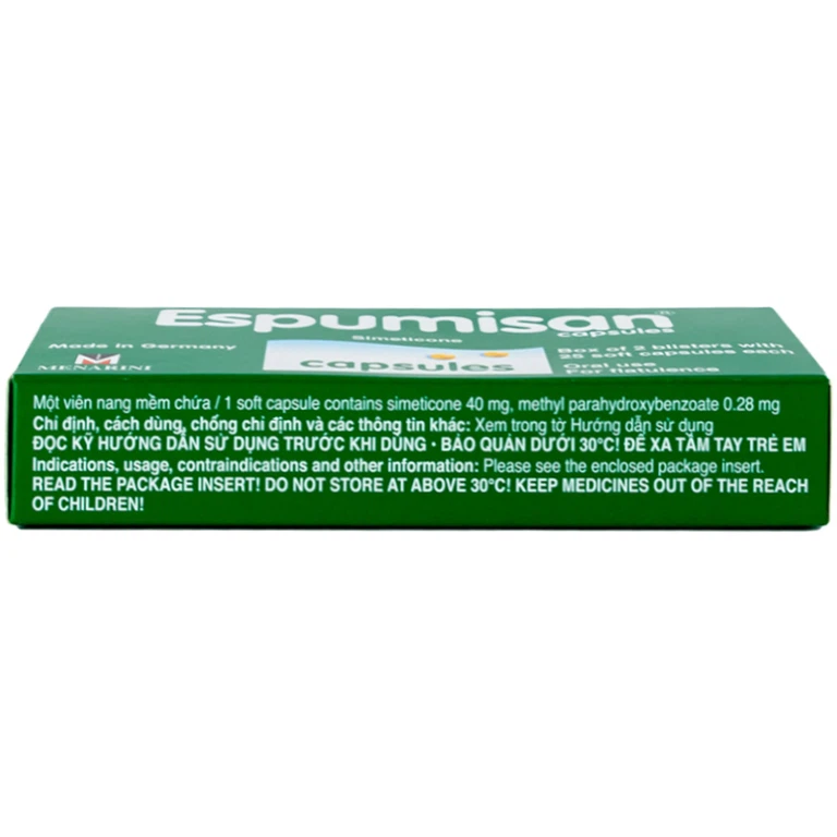 Thuốc Espumisan điều trị các triệu chứng đầy hơi, chướng bụng (2 vỉ x 25 viên)