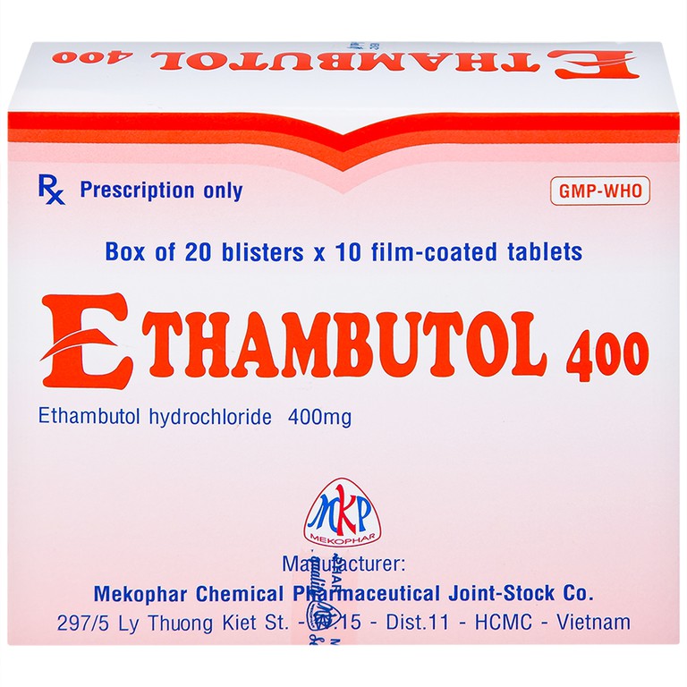 Thuốc Ethambutol 400 Mekophar điều trị lao mới và lao tái phát (20 vỉ x 10 viên)