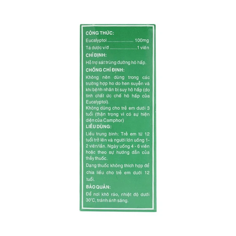 Thuốc Eucalyptin Dược 3/2 sát trùng đường hô hấp (10 vỉ x 10 viên)