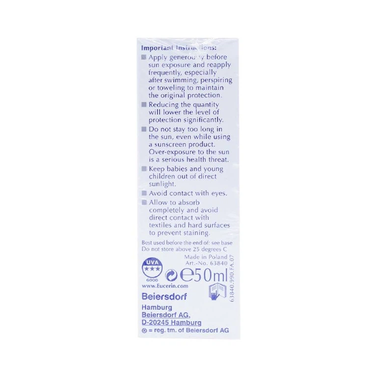 Kem chống nắng mặt Eucerin Sun Fluid Mattifying SPF50+ không nhờn rít dành cho mọi loại da (50ml)