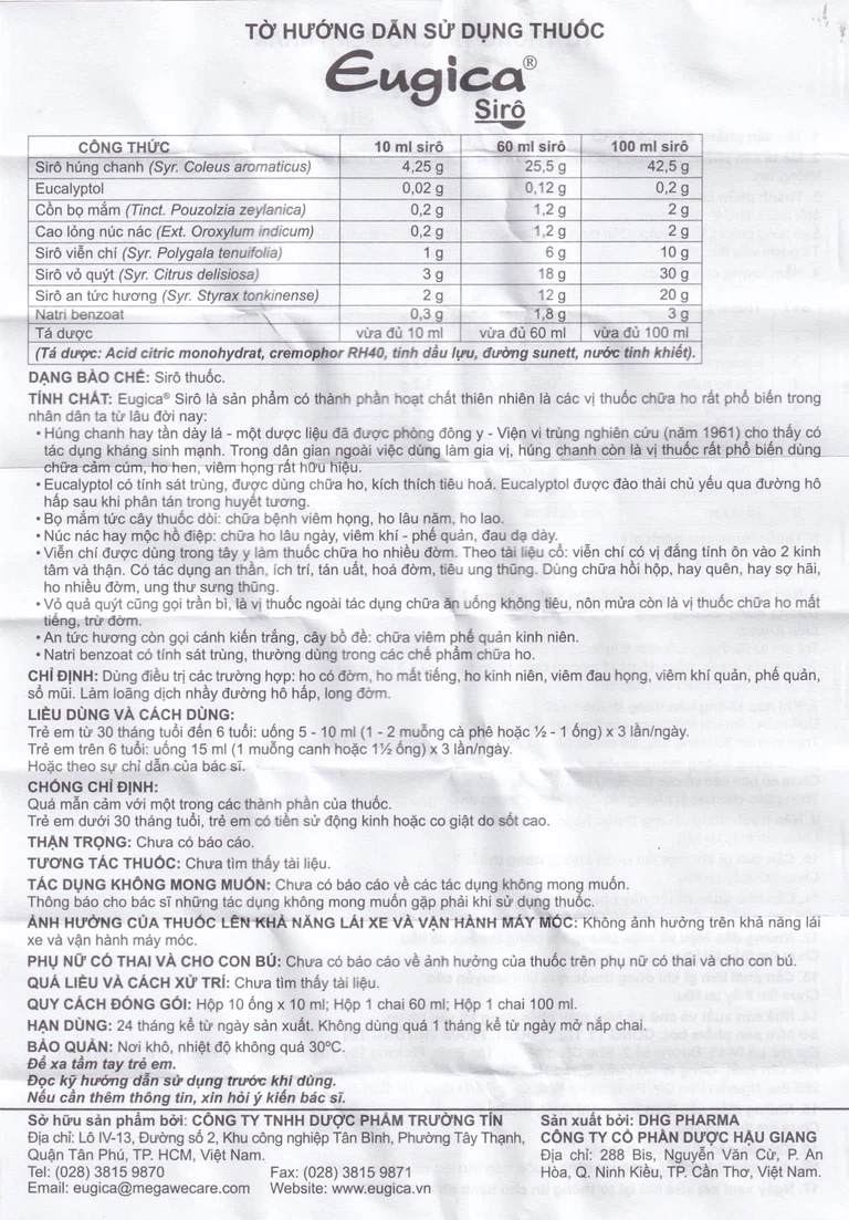 Siro Eugica DHG hỗ trợ điều trị ho, long đờm (100ml)