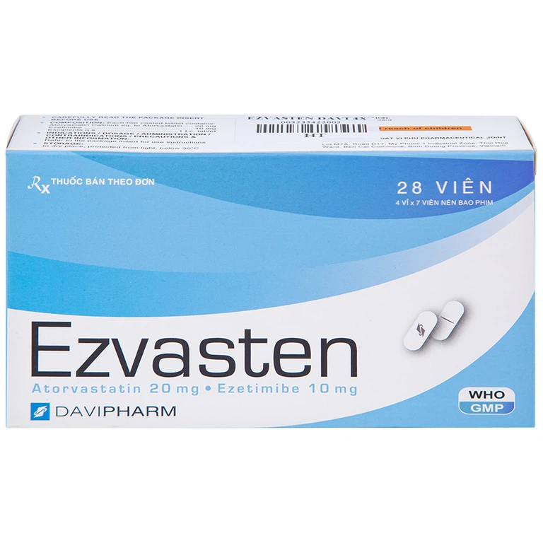 Thuốc Ezvasten Davipharm điều trị tăng cholesterol máu nguyên phát (4 vỉ x 7 viên)