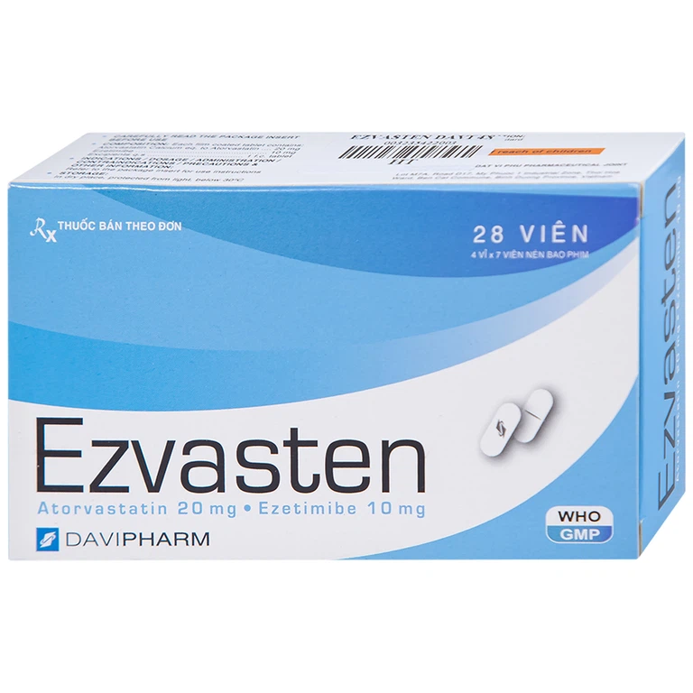 Thuốc Ezvasten Davipharm điều trị tăng cholesterol máu nguyên phát (4 vỉ x 7 viên)