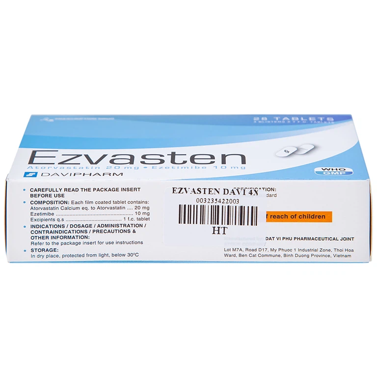 Thuốc Ezvasten Davipharm điều trị tăng cholesterol máu nguyên phát (4 vỉ x 7 viên)