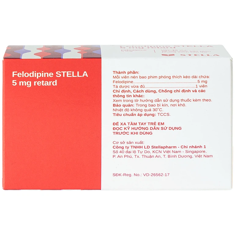 Thuốc Felodipine Stella 5mg Retard kiểm soát tăng huyết áp (10 vỉ x 10 viên)