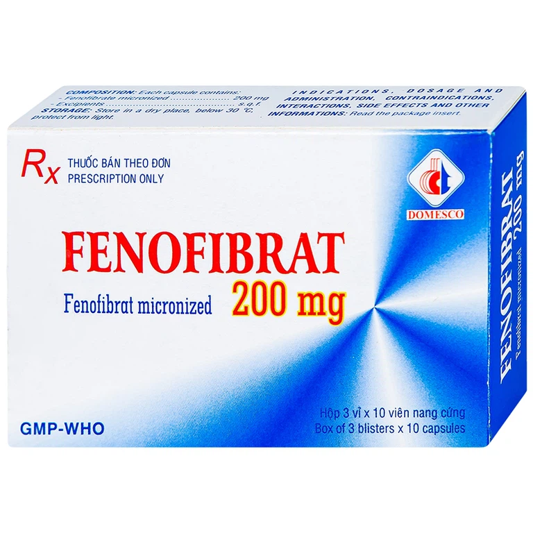 Thuốc Fenofibrate 200mg Domesco điều trị rối loạn lipoprotein huyết (3 vỉ x 10 viên)