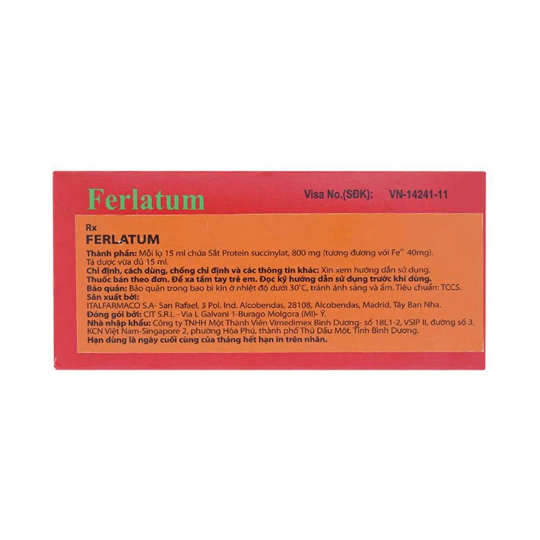 Dung dịch Ferlatum Italfarmaco điều trị thiếu sắt (10 chai x 15ml)