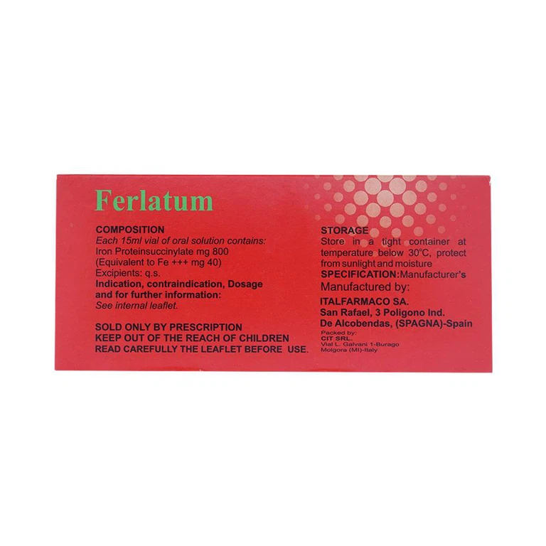 Dung dịch Ferlatum Italfarmaco điều trị thiếu sắt (10 chai x 15ml)