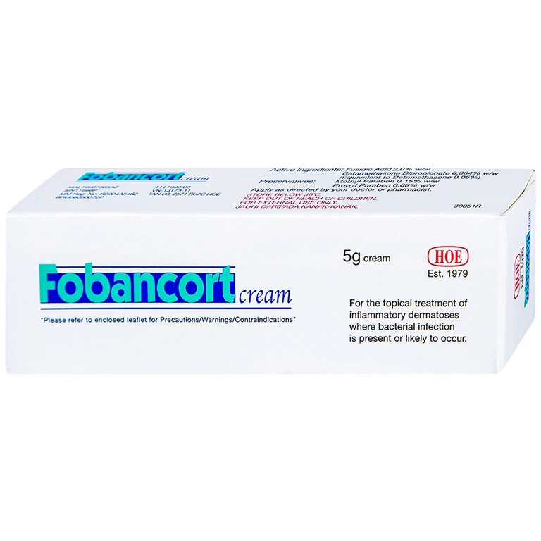 Kem Fobancort Cream điều trị vảy nến, viêm da do nhiễm khuẩn (5g)