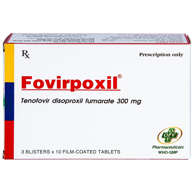 Thuốc Fovirpoxil 300mg OPV điều trị HIV-1, viêm gan B ở người lớn (3 vỉ x 10 viên)