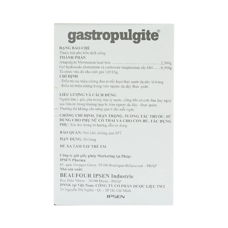 Bột Gastropulgite Ipsen điều trị rối loạn thực quản, dạ dày, tá tràng (30 gói)
