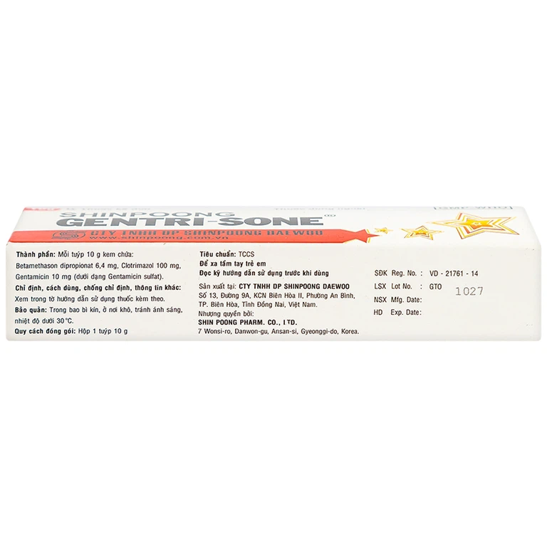 Kem Gentrisone ShinPoong Deawoo điều trị nấm da, giảm viêm ngứa da (10g)