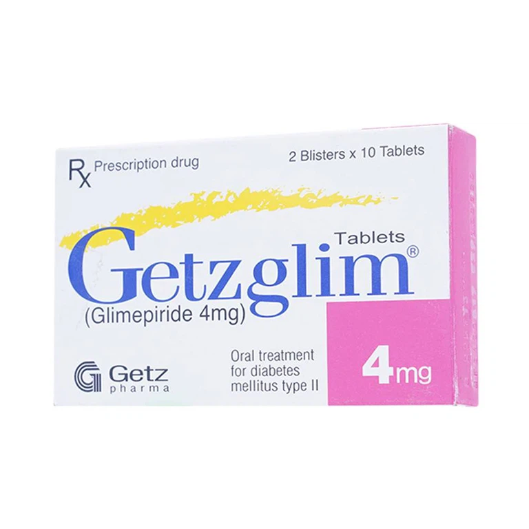 Thuốc Getzglim 4mg Getz hỗ trợ điều trị đái tháo đường tuýp 2 (2 vỉ x 10 viên)