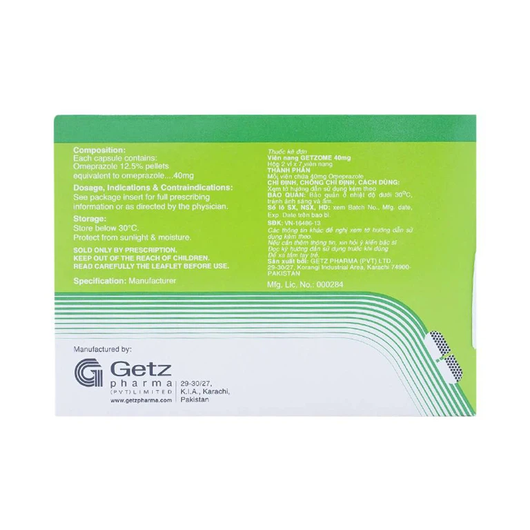 Thuốc Getzome 40 Getz điều trị loét dạ dày, tá tràng (2 vỉ x 7 viên)