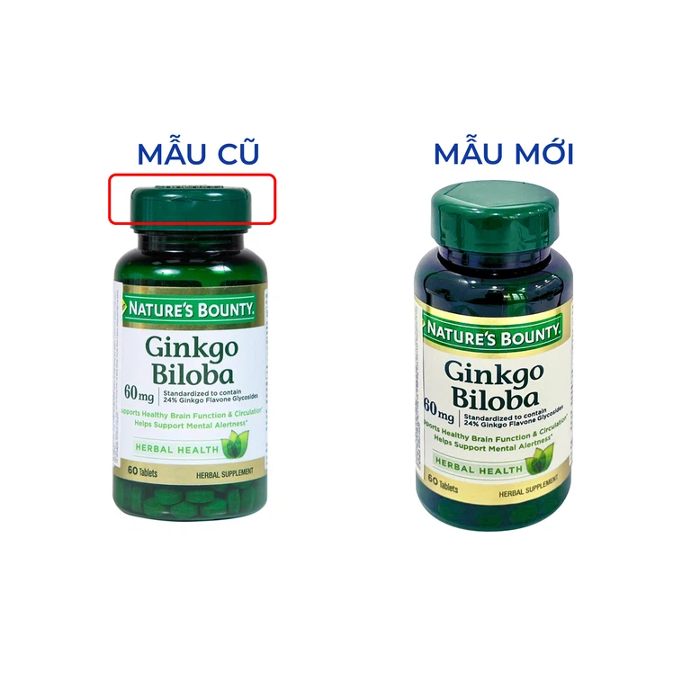Viên uống Ginkgo Biloba 60mg Nature's Bounty hỗ trợ tăng cường tuần hoàn não (60 viên)