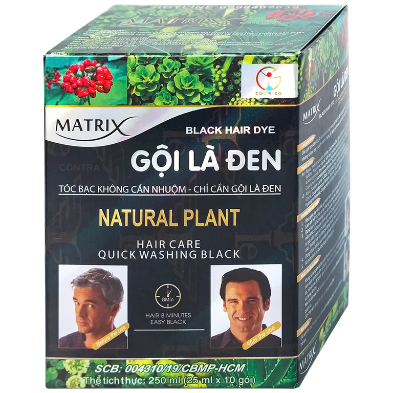 Gội là đen Matrix giúp mái tóc đen tự nhiên, che phủ tóc bạc (10 gói x 25ml)