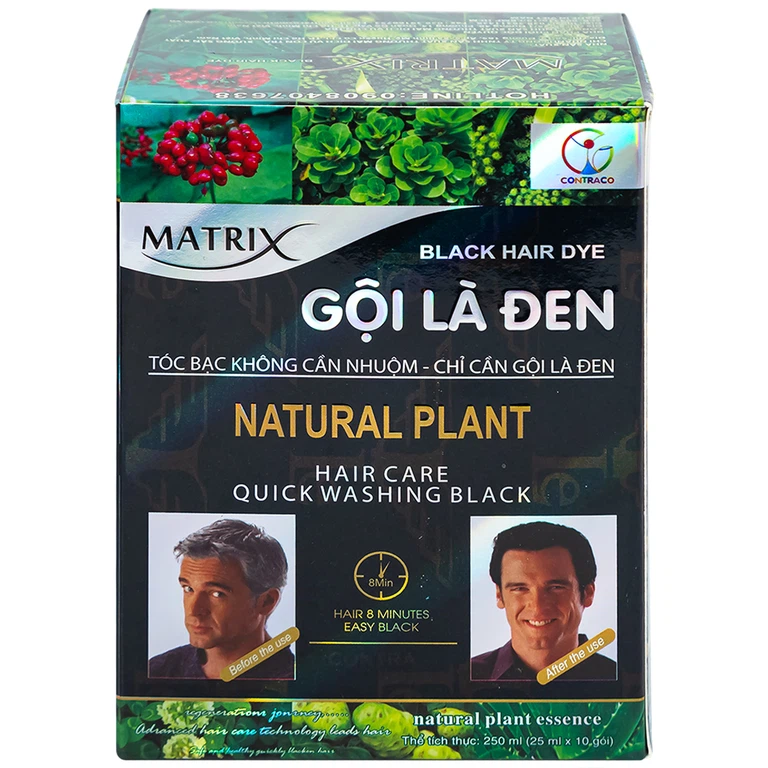 Gội là đen Matrix giúp mái tóc đen tự nhiên, che phủ tóc bạc (10 gói x 25ml)