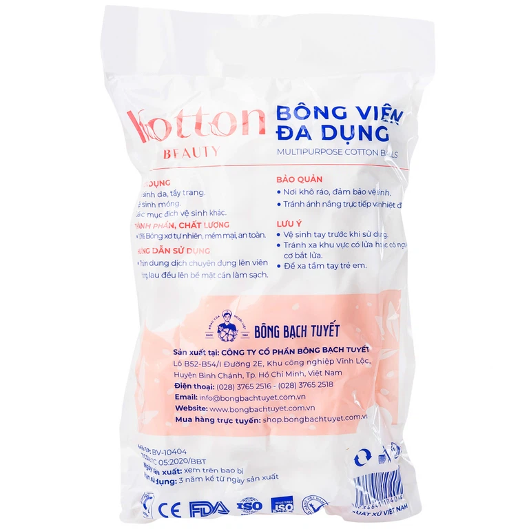 Bông viên đa dụng Kotton Beauty Bạch Tuyết làm sạch da, tẩy trang, vệ sinh móng (80g)