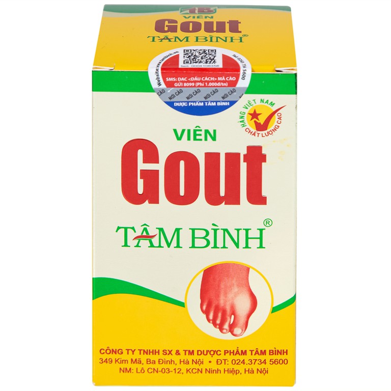 Viên Gout Tâm Bình hỗ trợ giảm triệu chứng đau do gút (60 viên)