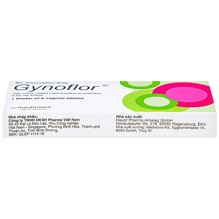 Viên đặt âm đạo Gynoflor Medinova điều trị nhiễm khuẩn âm đạo (1 vỉ x 6 viên)