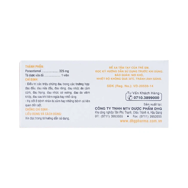 Thuốc Hapacol 325 DHG điều trị đau đầu, đau nửa đầu, đau răng (10 vỉ x 10 viên)
