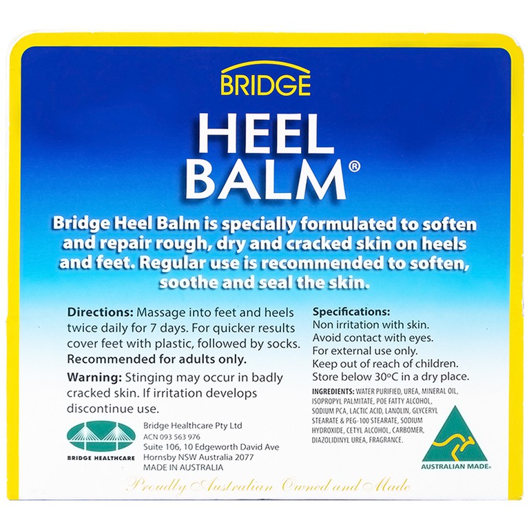 Kem Heel Balm Bridge Healthcare làm mềm, phục hồi da thô ráp, khô, nứt nẻ ở gót chân và bàn chân (75g)