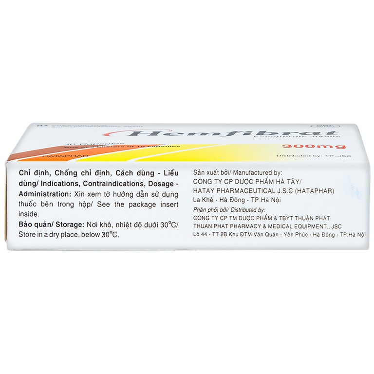 Thuốc Hemfibrat 300mg Hà Tây điều trị chứng tăng cholesterol máu (3 vỉ x 10 viên)